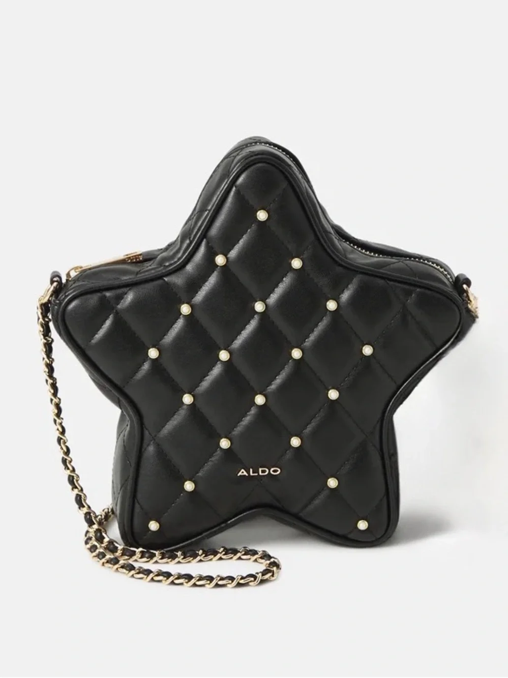 New Aldo Black Quilted Star Crossbody with Gold Chain